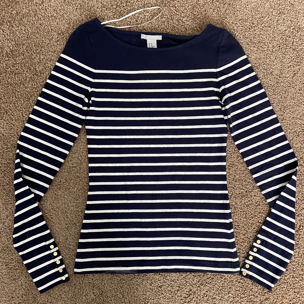 H&M Striped Fitted Cotton Long Sleeve Top